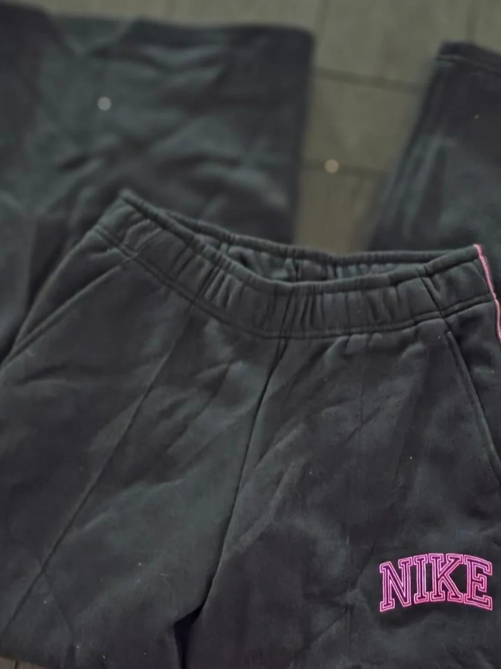 Nike Black Wide-Leg Sweatpants with Pink Logo & Side Trim